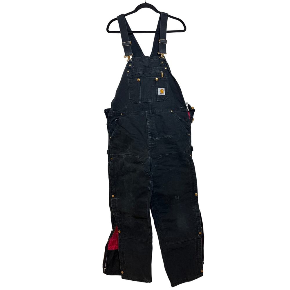 Carhartt Black 40 X 32 Overalls Style R41 100% Cotton With Quilted Nylon Lining